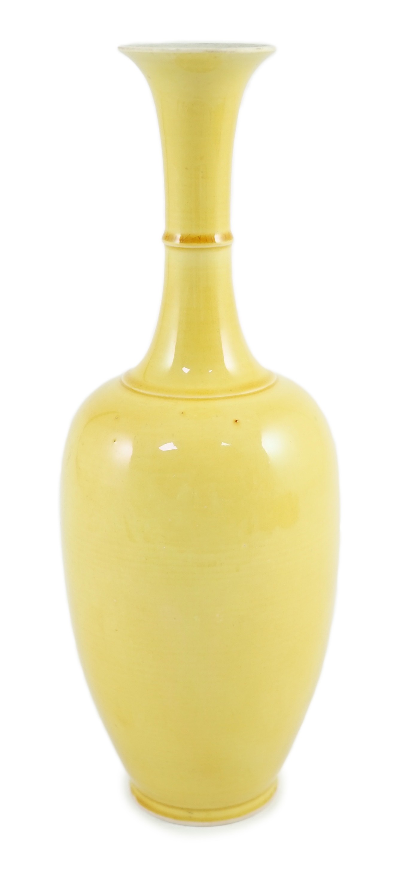 A Chinese yellow glazed bottle vase, Kangxi mark possibly Republic period